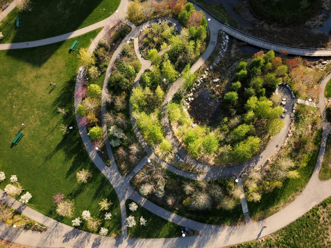 Overhead View of Corktown Common Park in Canary District - Toronto, ON