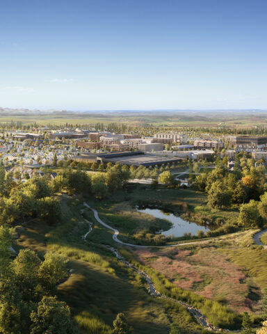 Park rendering showing stormwater management system at Alpine Park