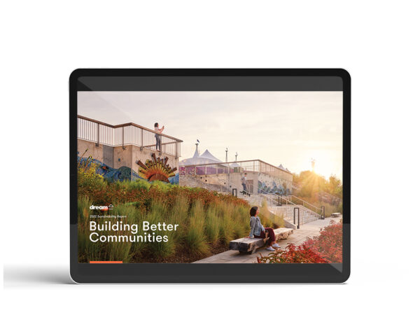 Photo of the cover of Dream's 2022 Sustainability report on an ipad